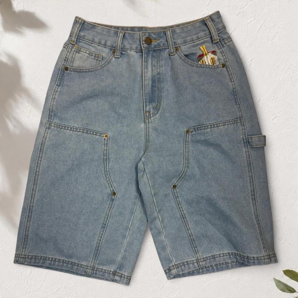NV Felix Blue Embroidered Denim Jorts Y2K Skater Carpenter Shorts Size S
